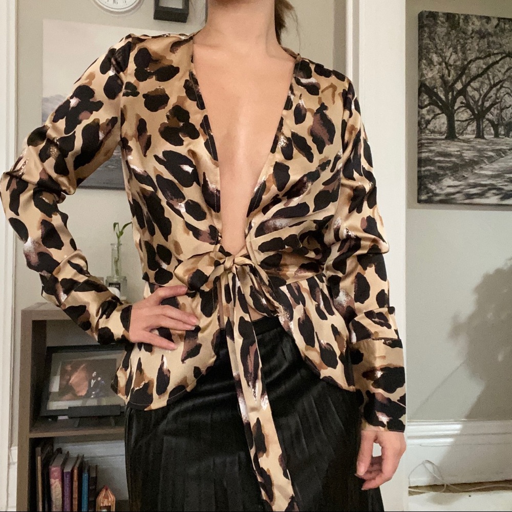 Gold & black satin cheetah print blouse